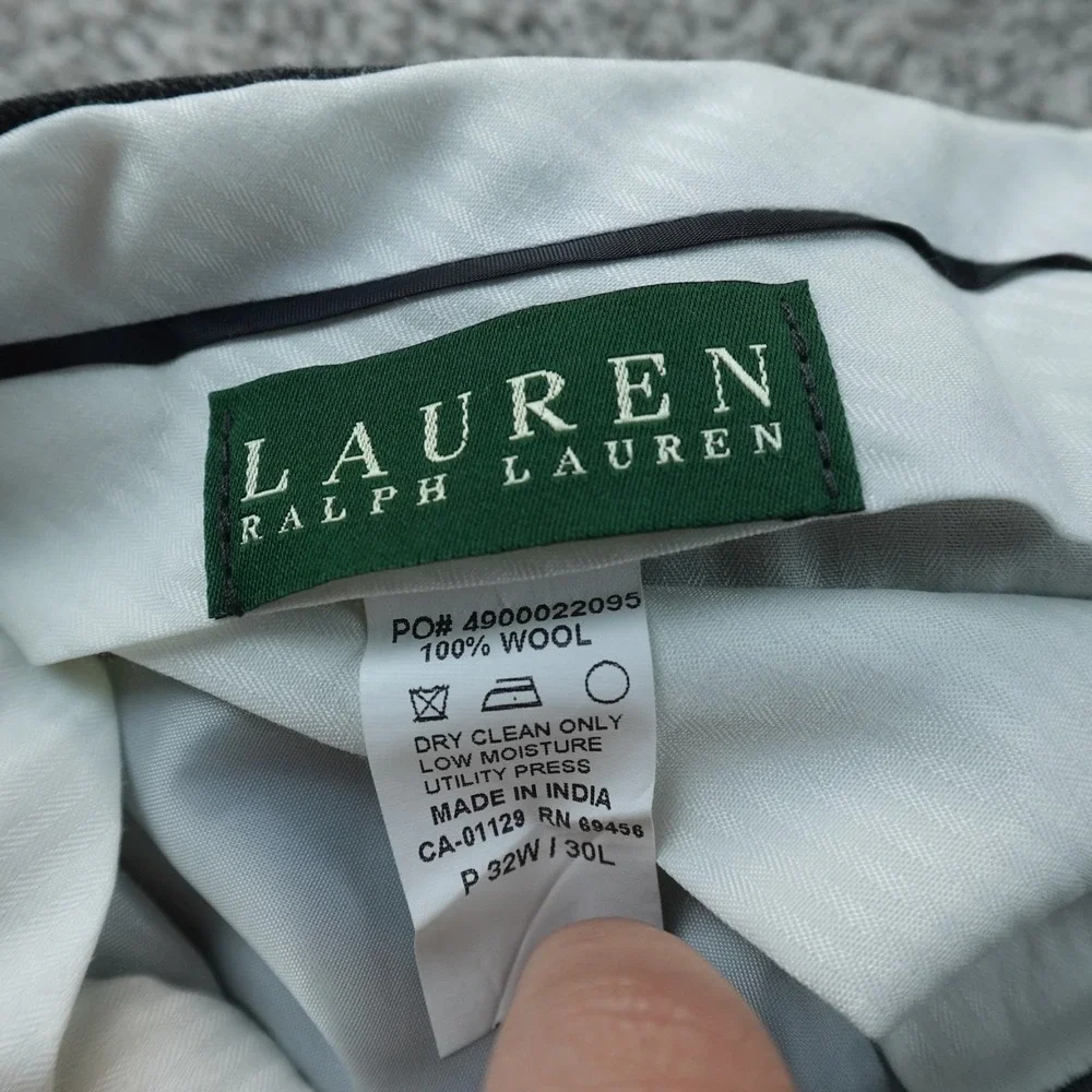 Ralph Lauren Pants Mens 32X30 Gray Wool Pinstripe Dress Trouser Pleated Cuffed